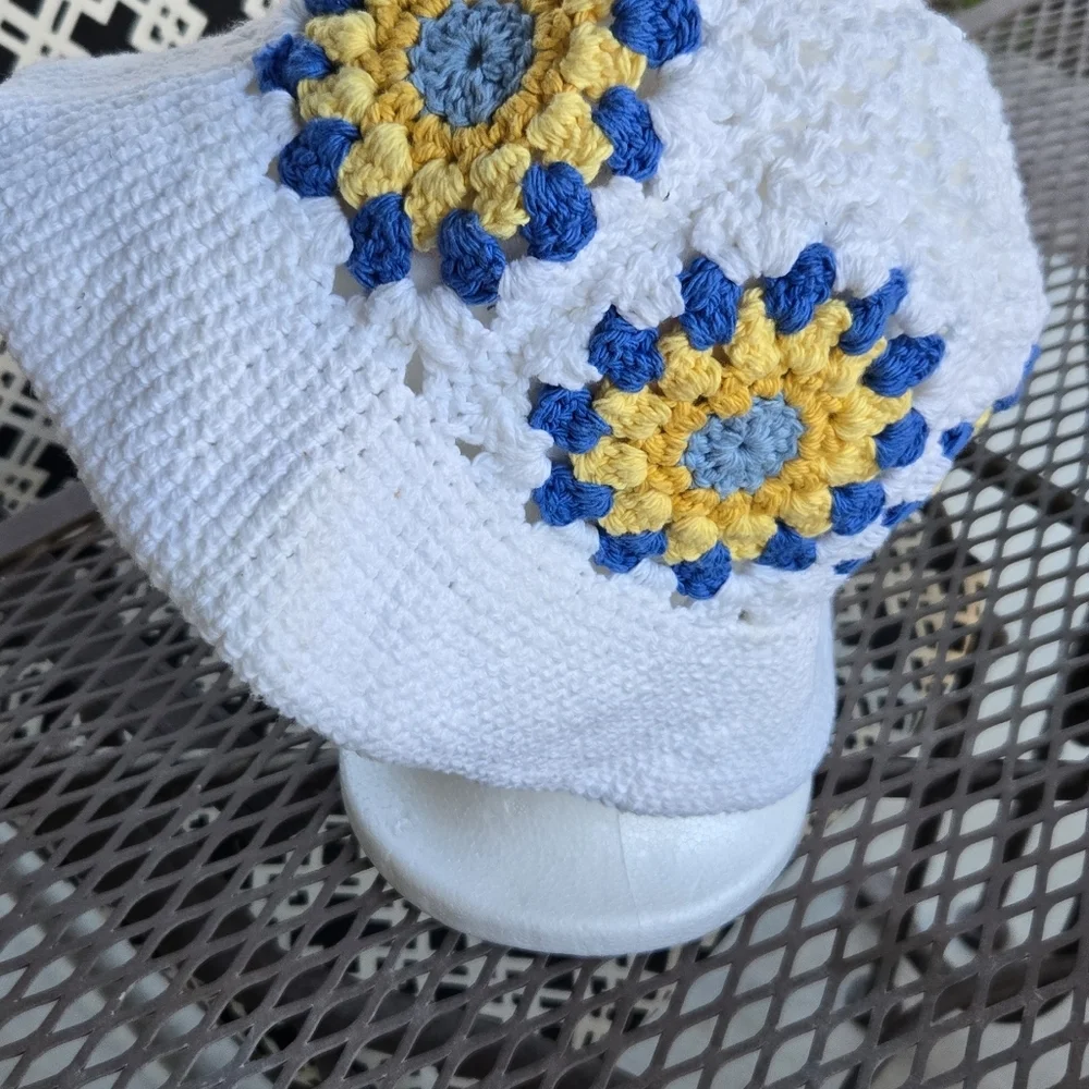 Hand Knit Floral Crochet Bucket Hat